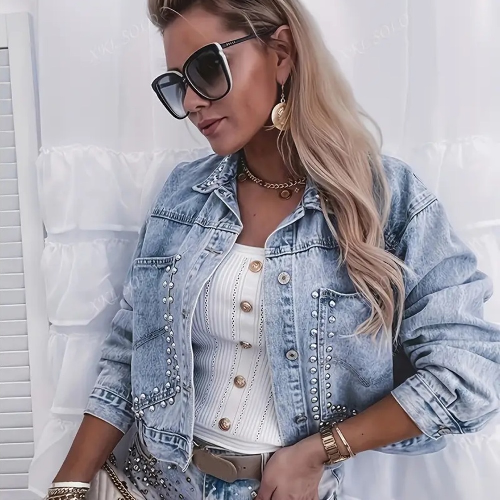 Sz 14 Elevate your style with this Studded Denim Jacket. - Picture 3 of 5